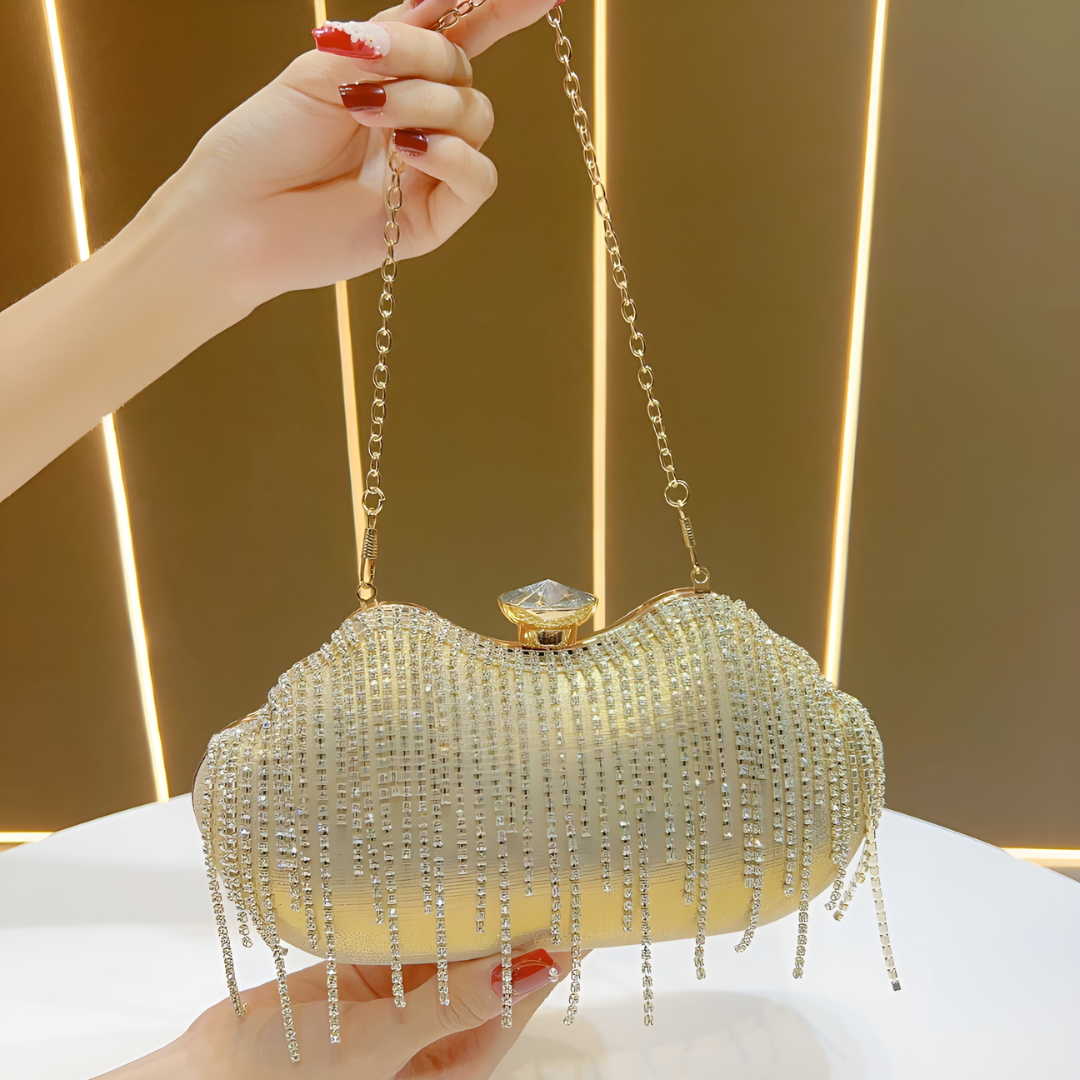 <tc>Borsa con frange in cristallo Ambrinee</tc>