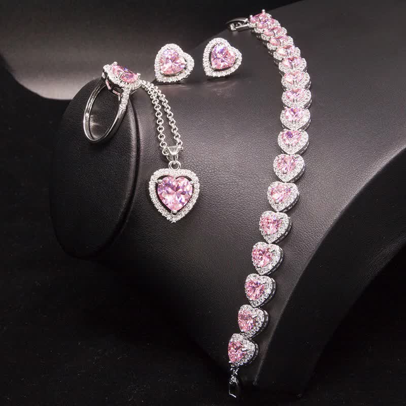 Set di gioielli con cuore di cristallo scintillante