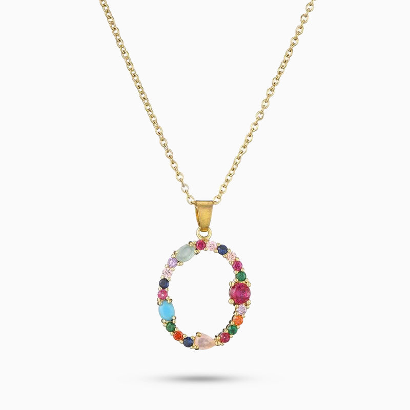 Collana con iniziali in pietra preziosa arcobaleno