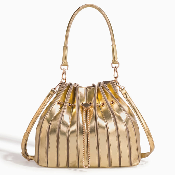 Stella Pleated Drawstring Bucket Bag